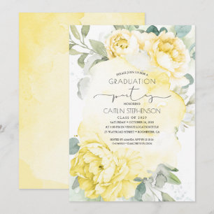 Invitación Graduación de vegetación botánica floral amarilla