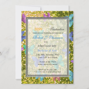 Invitación Graduación de verano divertida, feliz mariposa bri