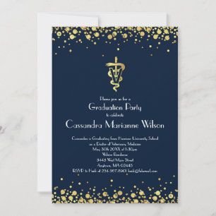 Invitación Graduación de Veterinaria Azul Marino Dorado