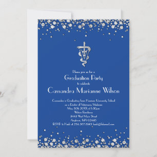 Invitación Graduación de Veterinaria Azul Plateado