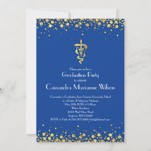 Invitación Graduación de Veterinaria Azul y Oro