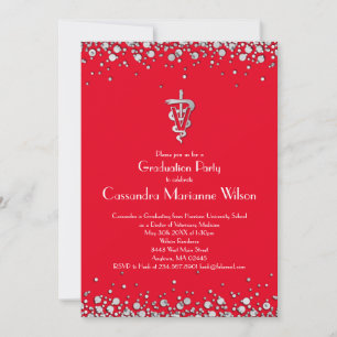 Invitación Graduación de Veterinaria Rojo Plata
