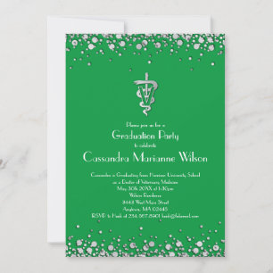 Invitación Graduación de Veterinaria Verde Plateado