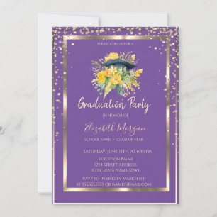 Invitación Graduación de Violeta de Grado Floral de Diamantes