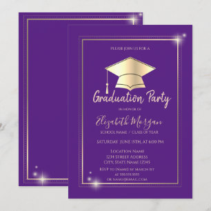 Invitación Graduación de violeta de marco de oro simple