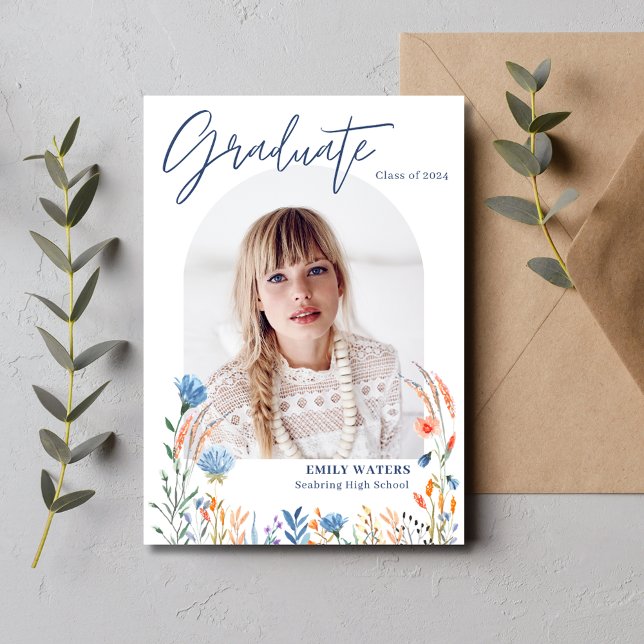 Invitación Graduación de Wildflowers Photo High School (Wildflowers Photo High School Graduation Invitation)