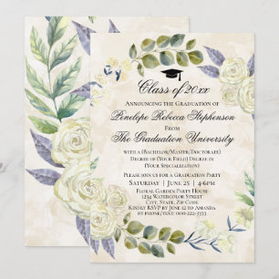 Invitación Graduación de Wreath College de color de agua flor