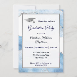 Invitación Graduación del Agate Blue Silver de moda