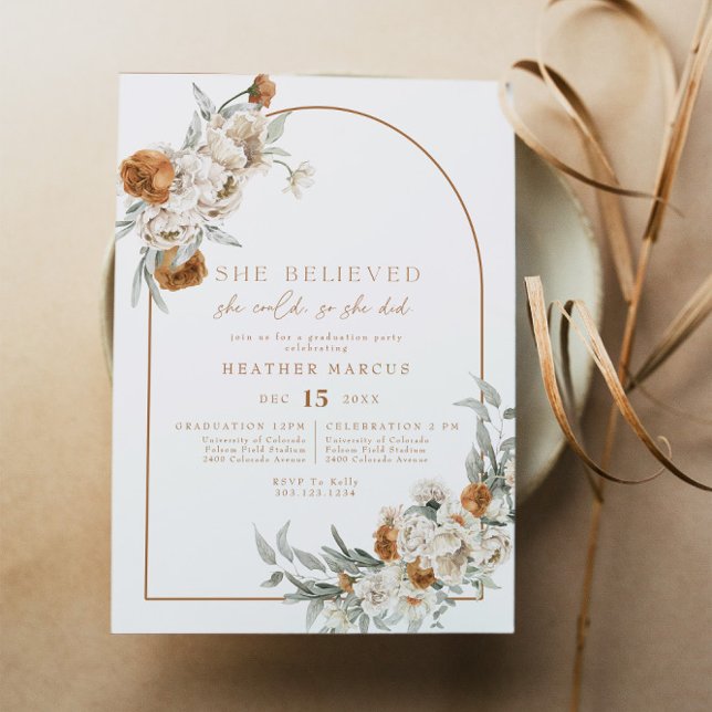Invitación Graduación del Arco Boho Floral de BOHEME Terracot (Subido por el creador)