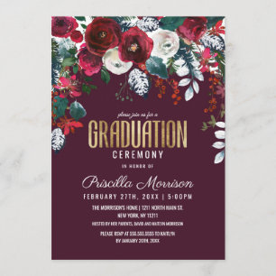 Invitación Graduación del Arreglo Floral de Marfil Rojo de Bo