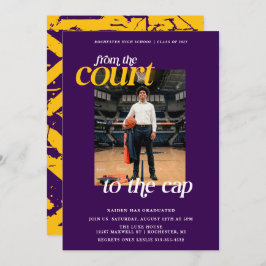 Invitación Graduación del baloncesto del atleta morado y amar