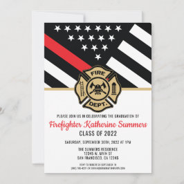 Invitación Graduación del bombero de la bandera de la línea r