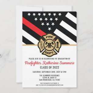 Invitación Graduación del bombero de la bandera de la línea r