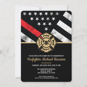 Invitación Graduación del bombero de la línea roja delgada