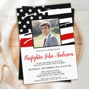 Invitación Graduación del bombero fotográfico delgado de la l