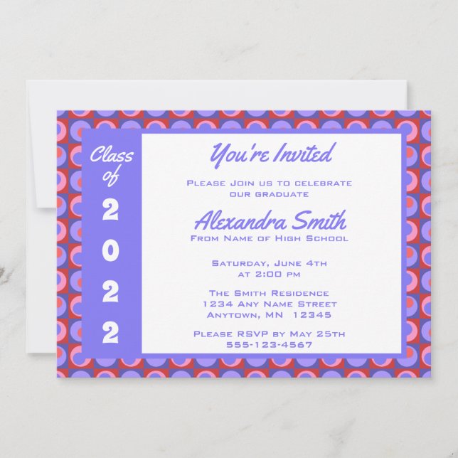 Invitación Graduación del borde de puntos púrpura rosados (Anverso)
