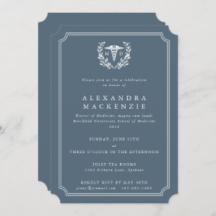 Invitación Graduación del Caduceus MD en blanco y gris azul