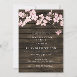 Invitación Graduación del cerezo rosa Sakura de madera de gra