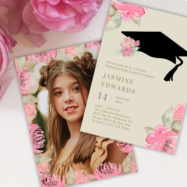Invitación Graduación del Chica Boho Pink Floral (Subido por el creador)
