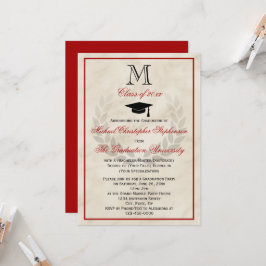 Invitación Graduación del Colegio Clásico de Monograma Rojo