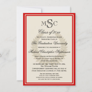 Invitación Graduación del Colegio Clásico de Monograma Rojo L