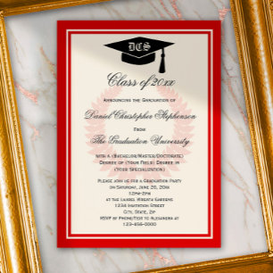 Invitación Graduación del Colegio Clásico de Monograma Rojo L