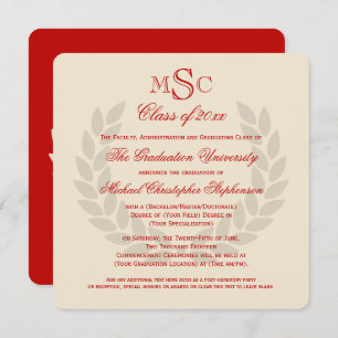 Invitación Graduación del Colegio Rojo Clásico de Monograma S