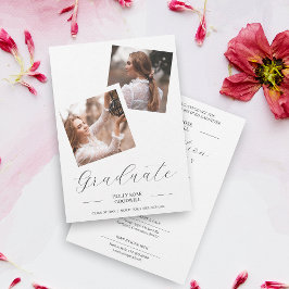 Invitación Graduación del Collage de Fancy Script 2 Fotos