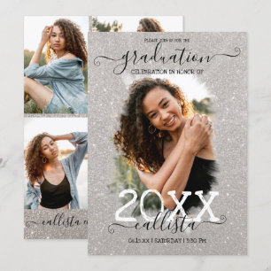 Invitación Graduación del Collage de fotos Halo Purpurina Pla