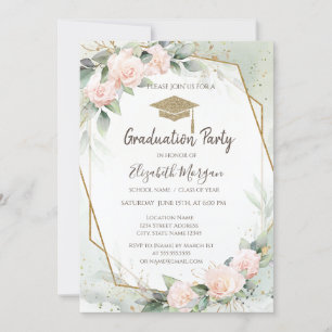 Invitación Graduación del cuadro de las rosas rosadas de la t