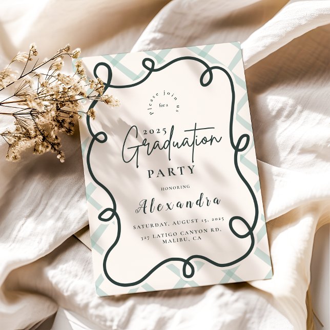 Invitación Graduación del cuadro ondulado del doodle retro (Subido por el creador)
