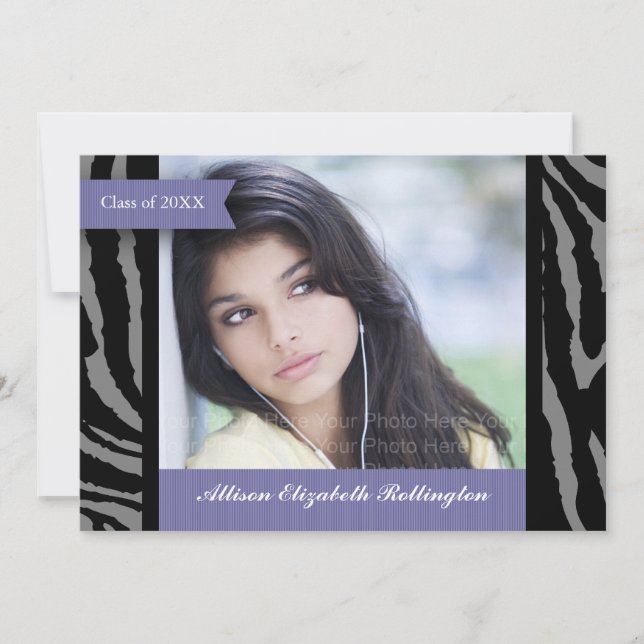 Invitación Graduación del estampado de zebra de las cintas: (Anverso)