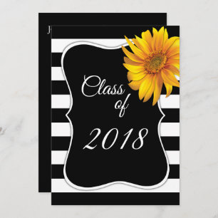 Invitación Graduación del girasol BlackWhite Stripe 2018