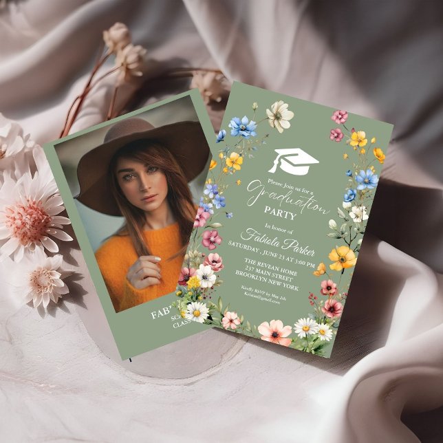 Invitación Graduación del Jardín de Flores Silvestres Sage Gr (Subido por el creador)