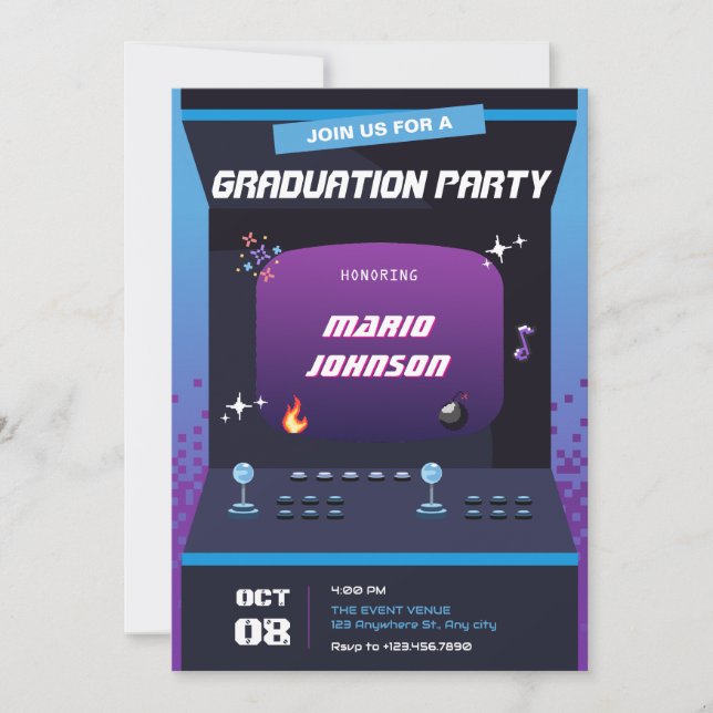 Invitación Graduación del juego Pixel (Anverso)