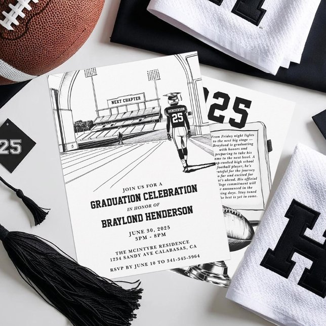 Invitación Graduación del jugador de fútbol asociado a la uni (Football Graduation Party Invitation. College Bound Football Player)