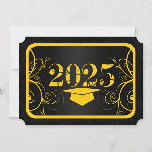 Invitación Graduación del marco amarillo y negro (Anverso)