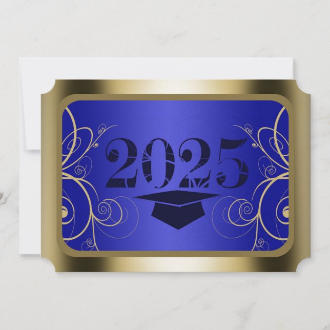Invitación Graduación del marco azul y dorado (Anverso)