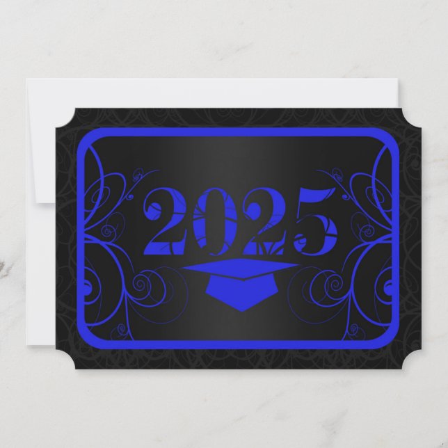 Invitación Graduación del marco azul y negro (Anverso)