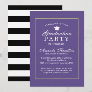 Invitación Graduación del marco de oro ultra violeta clásico