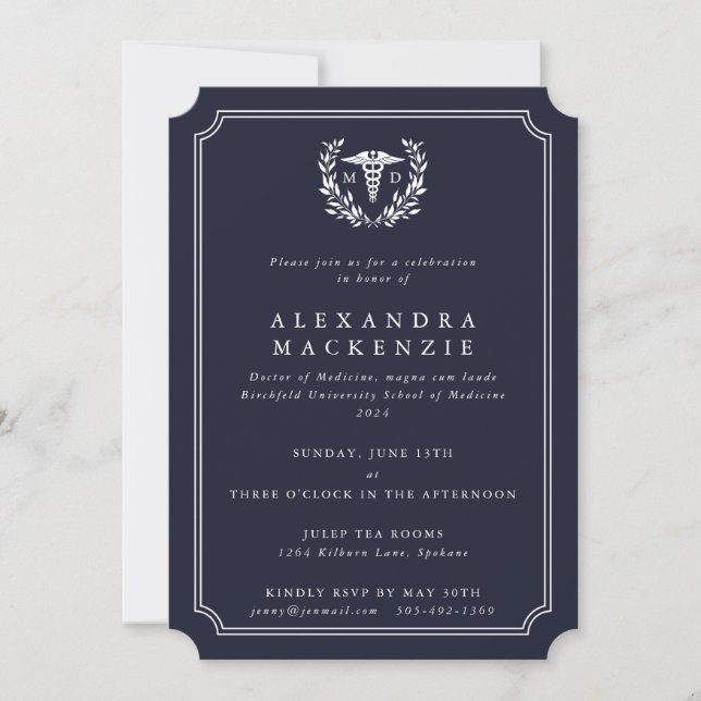 Invitación Graduación del Médica Caduceus de Marina/Blanco (Anverso)