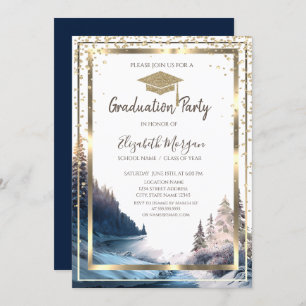Invitación Graduación del paisaje de la capa de oro de los di