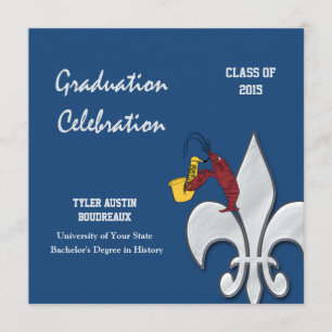 Invitación Graduación del pez cabra azul oscuro Fleur de Lis