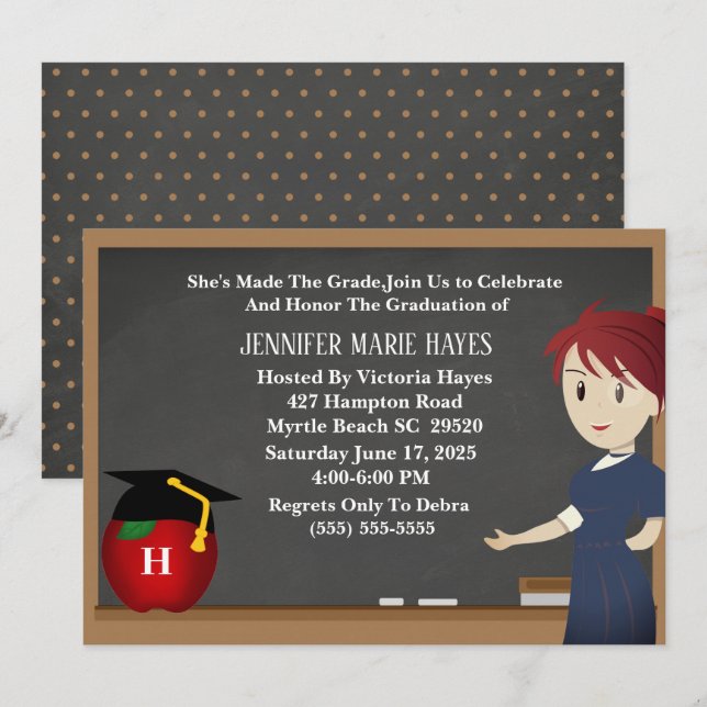 Invitación Graduación del profesor de cartón monograma (Anverso / Reverso)