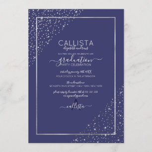 Invitación Graduación del Purpurina Confetti de Plata Marina
