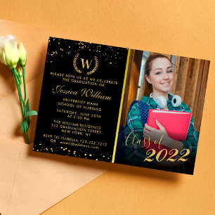 Invitación Graduación del Purpurina de la guirnalda de oro