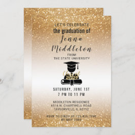 Invitación Graduación del purpurina del oro