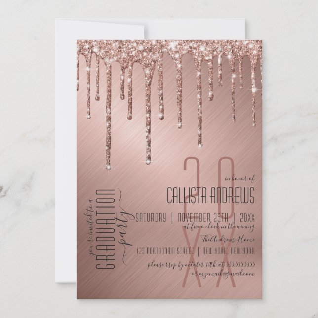 Invitación Graduación del Purpurina Gold de lujo Sparkly Rosa (Anverso)