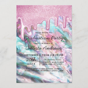 Invitación Graduación del Purpurina opal de Pearl Verde azula