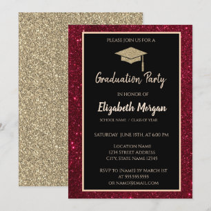 Invitación Graduación del Purpurina rojo Tiara Gold